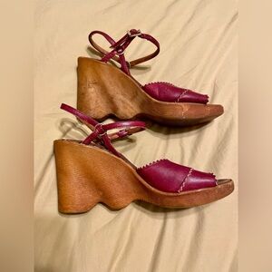Elegant Burgundy Leather Wedge Sandals